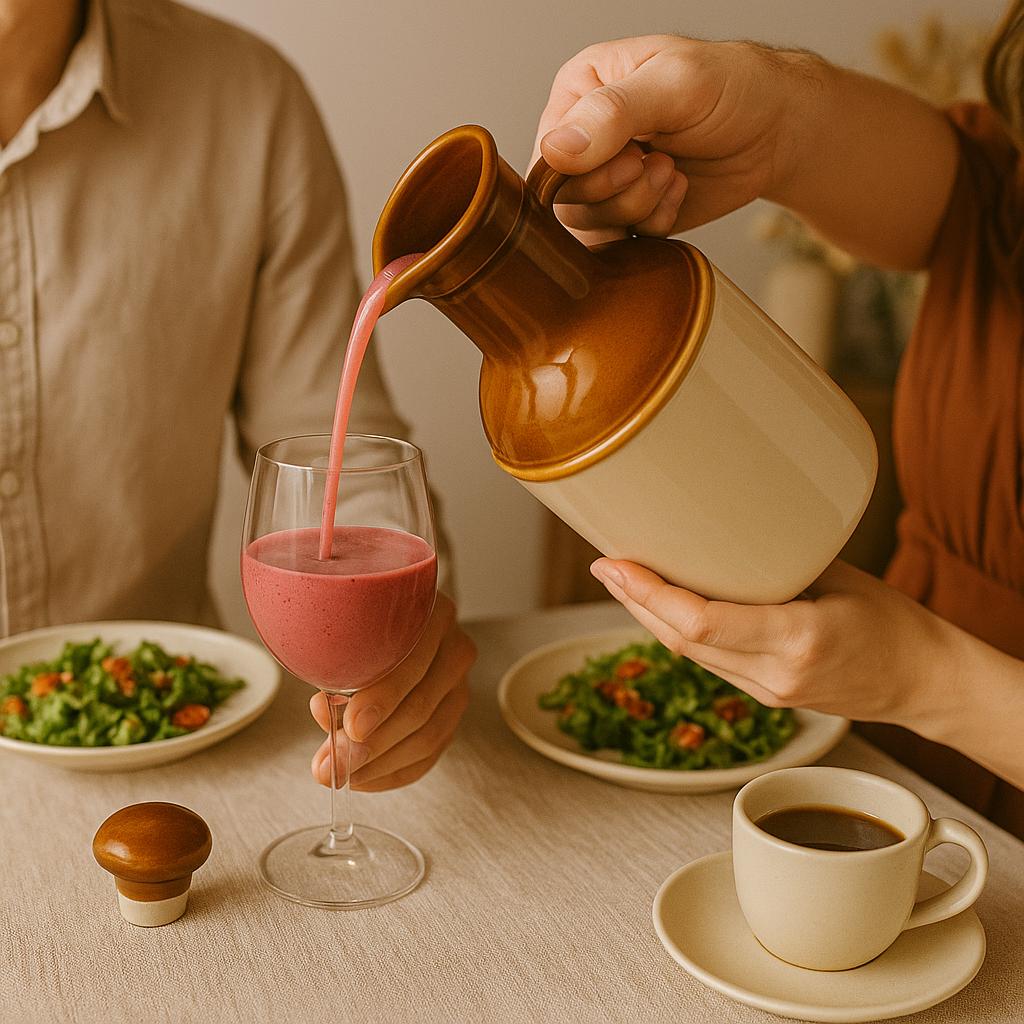 手作りの蓋付き陶器製ウォーターピッチャー - 素朴な農家風の水差し