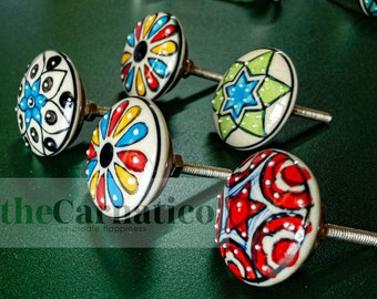 10 PC SET of Cabinet Ceramic Knobs |  Classic Colorful Designs| Drawer Closet Dresser Wardrobe Furniture Door| Nuts & Bolts Included