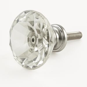 Handmade Clear Diamond  Glass Drawer 10  Knob  | Modern Cabinet Handle | Small Round Cupboard Pull | Furniture Hardware
