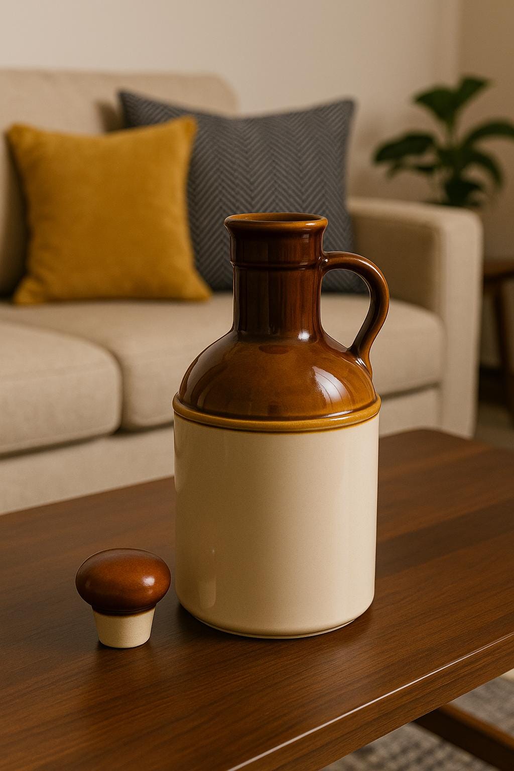 手作りの蓋付き陶器製ウォーターピッチャー - 素朴な農家風の水差し