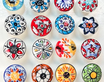 25 pomos de cerámica para gabinete con diseño floral surtidos/tiradores de cajón hechos a mano