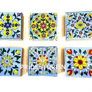 Lavender Ceramic Tiles  – Yellow & Green Floral Design  - 4x4 Inch Hand Painted Floral Wall Decor