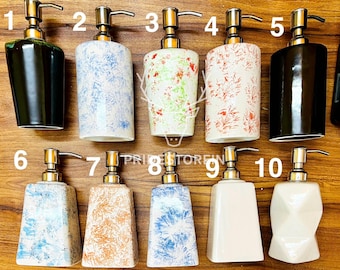 Handmade Ceramic Soap Dispenser: Unique Print, Boho Bathroom Decor