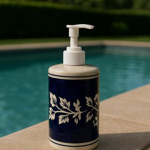 Handcrafted Blue Floral Ceramic Soap Dispenser – Elegant Bathroom & Kitchen Decor