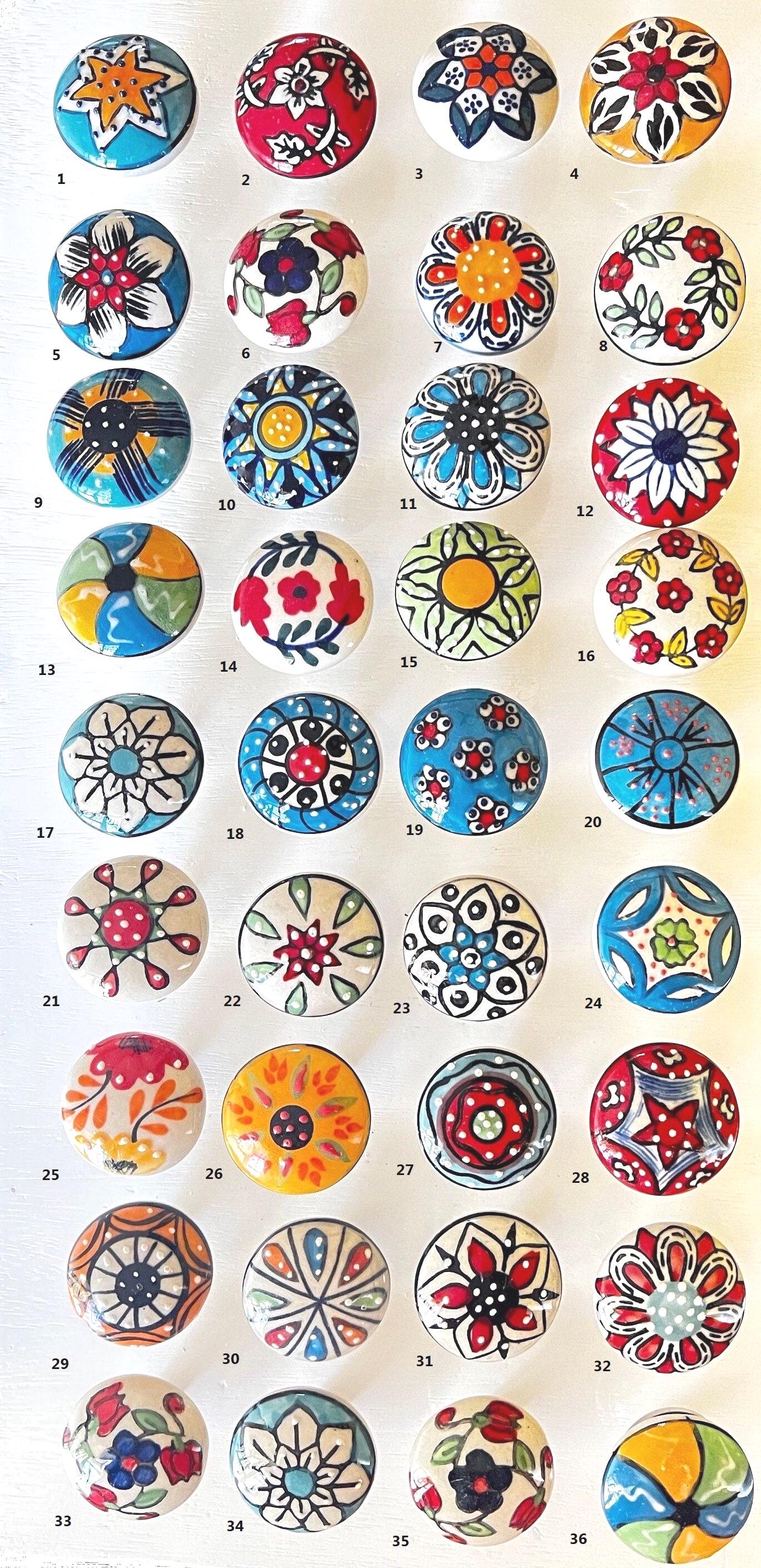 Select Any Cabinet Ceramic Knobs | Colorful Designs | Drawer Closet Dresser Wardrobe Furniture Door KITCHEN knobs | Nuts & Bolts Included