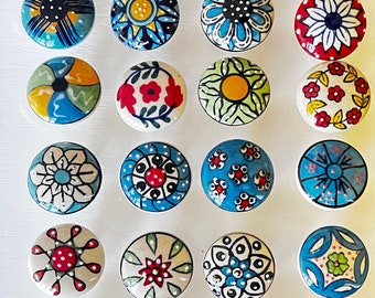 25 PC SET of Assorted Cabinet Ceramic Knobs |Classic Colorful Designs | Drawer Closet Dresser Wardrobe Furniture Door| Nuts & Bolts Included