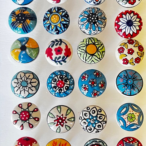 25 PC  of Assorted Cabinet Ceramic Knobs |Classic Colorful Designs | Drawer Closet Dresser Wardrobe Furniture Door| Nuts & Bolts Included