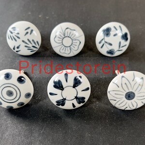 6 PC SET of Cabinet Ceramic Knobs | white and black Colourful  Designs| Drawer Closet Dresser Wardrobe Furniture Door| Nuts & Bolts Included