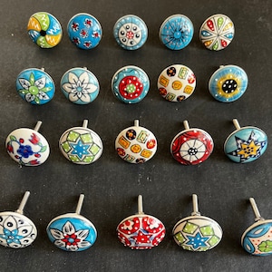 20 PC of Cabinet Ceramic Knobs | Flower Mandala Designs| Drawer Closet Dresser Wardrobe Furniture Door| Nuts & Bolts Included