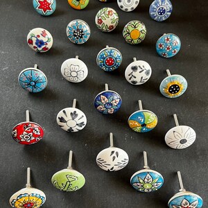 25 PC of Cabinet Ceramic Knobs | Classic Colorful FLOWER Designs | Drawer Closet Dresser Wardrobe Furniture Door| Nuts & Bolts Included