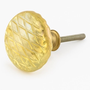 Handmade Light Yellow Pineapple Glass Drawer 10 Knob with Golden fitting | Modern Cabinet Handle | Round Cupboard Pull | Furniture Hardware