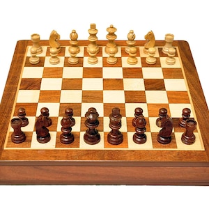 12 x 12 inch Handicrafts Drawer Wooden Chess Board with Set Made with Finest Indian Rosewood