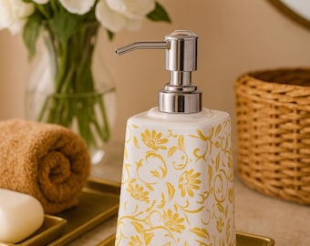 Handgefertigte Keramik Badezimmer Set: Weiß & Gold Boho Vanity Decor