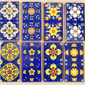 Handmade  Ceramic Tiles - 4x4 Inch Hand Painted Navy blue Floral Wall Decor