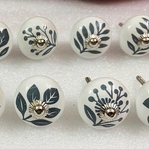 Assorted 25 Ceramic Knobs |Green botanical  Flower pattern    Nuts & Bolts Included