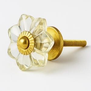 Handmade Clear Glass Drawer 10  Knob with  Golden fitting | Modern Cabinet Handle | Round Cupboard Pull | Furniture Hardware