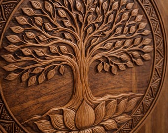 Handcarved Teak Tree of Life Wall Art | Boho Mandala Panel
