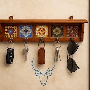 Modern nyckelhylla i keramik – minimalistisk träväggkrok för entré eller kontor