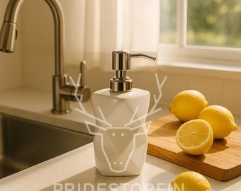 Weißer Geometrischer Seifenspender aus Keramik: Modernes Badezimmer Accessoire