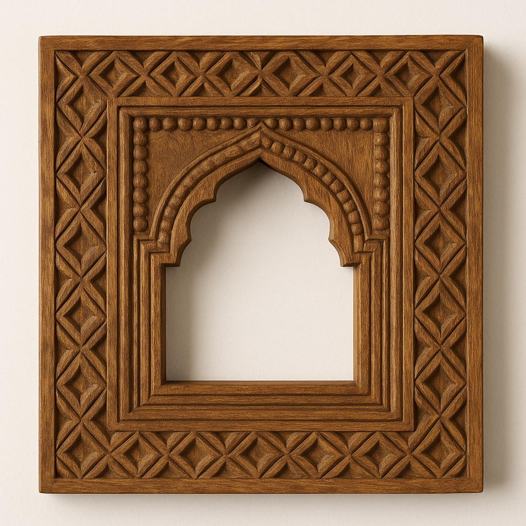 手彫りチーク材のアーチフレーム | 伝統的なインドの壁アート