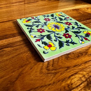 Light Green Assorted  Talavera Ceramic Tiles - 4x4 Inch Hand Painted Floral Wall Decor