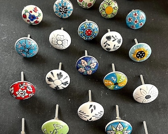 Hand-Painted Ceramic Cabinet Knobs - Bohemian Furniture Hardware (25 PC)