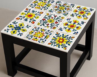 コーヒーテーブル、メキシカンタイル、木製コーヒーテーブル、ベッド