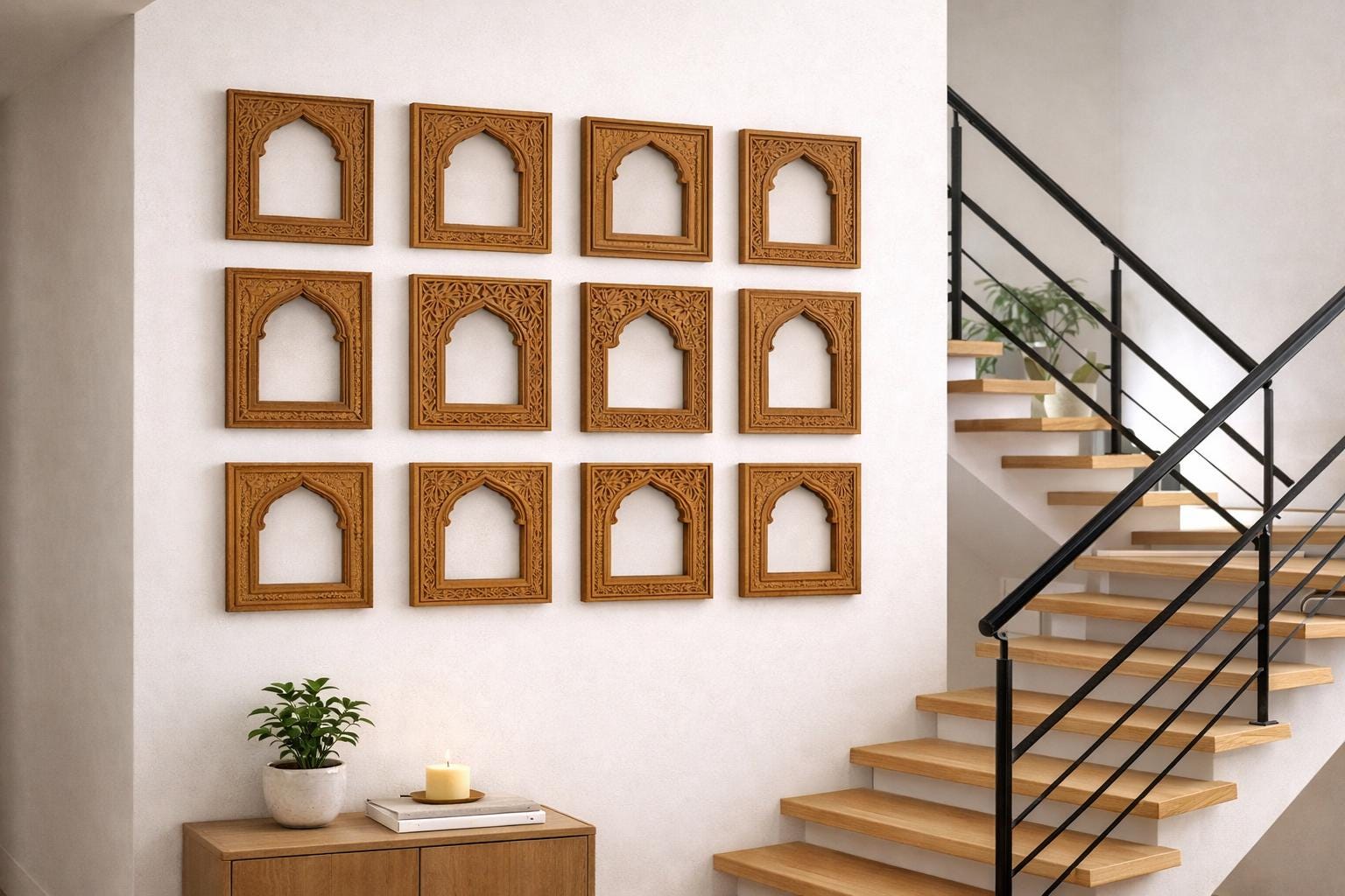 手彫りチーク材のアーチフレーム | 伝統的なインドの壁アート