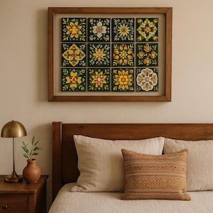 Assorted  Talavera Green Ceramic Tiles - 4x4 Inch Hand Painted Floral Wall Decor Mosiac