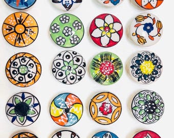 Hand-Painted Floral Ceramic Knobs | Boho Dresser, Cabinet Hardware