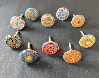 Rot Mandala Möbel Knäufe | 10er Set, Florales Design