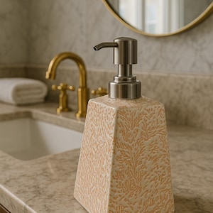 Handmade Coral Texture Ceramic Bathroom Set – Modern 5-Piece Vanity Set | Soap Dispenser, Tray, Cup & Bowl | Coastal Spa Decor