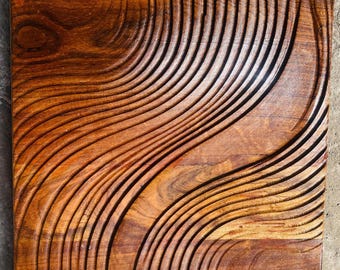 Handgefertigte Teakholz-Wandkunst – Skulptierte Holzpaneele, Japandi-Dekor (3er-Set)
