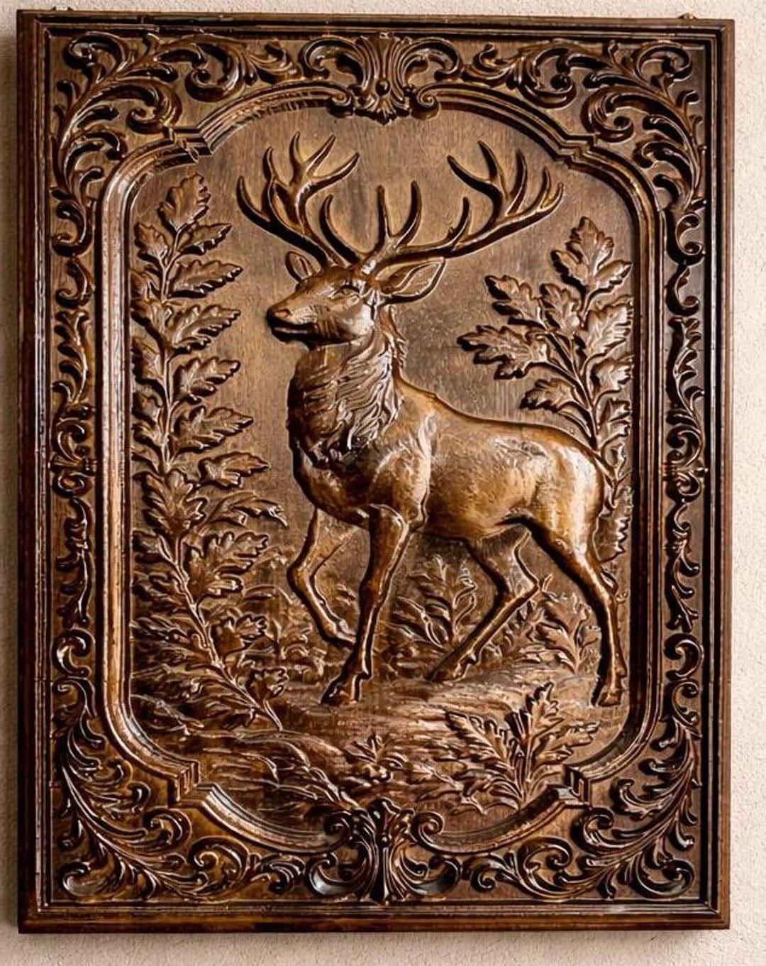 Wooden Deer Wall Panel | Wildlife Art | Rustic Teak Finish Wall Decor ...