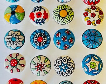 25 PC of Assorted Cabinet Ceramic Knobs |Classic Colorful Designs | Drawer Closet Dresser Wardrobe Furniture Door| Nuts & Bolts Included