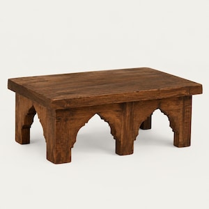 Hand Carved Wooden Low Table | Heirloom Artisan Coffee Table | Architectural Arch Design | Rustic Statement Piece | Small Living Room Decor