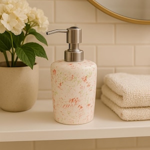 Handmade Speckled Ceramic Soap Dispenser – 7" Tall Refillable Lotion Bottle with Stainless Pump | Minimalist Modern Bathroom Decor