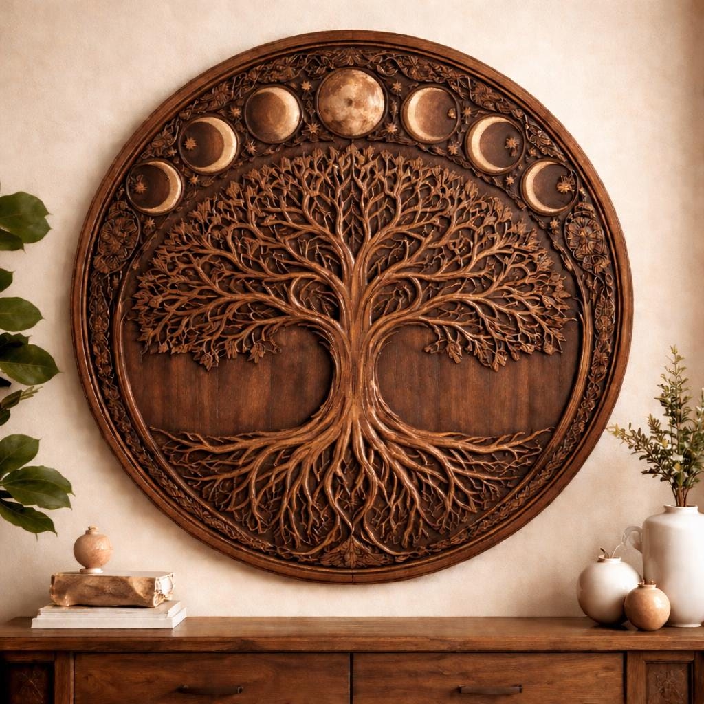 Tree of Life Moon Phase Wall Art – Celestial Wooden Wall Decor – Hand ...