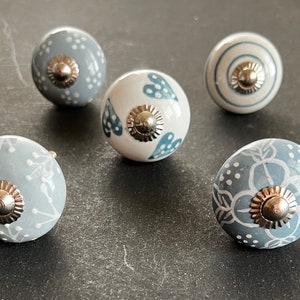 20 PC  of Cabinet Ceramic Knobs | 20 Classic Grey White Designs| Drawer Closet Dresser Wardrobe Furniture Door| Nuts & Bolts Included