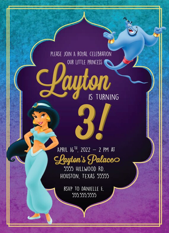 Aladdin Jasmine Princess Birthday Invitation Etsy