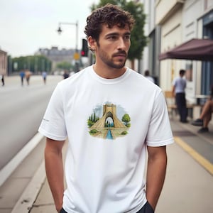Tehran Sketch T-Shirt, Men&#39;s Persian Crewneck, Hand Drawn City, Iranian Art Tee, Unique Gift for Him