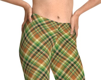 Green plaid leggings, womens leggings, yoga pants, green leggings, St Patricks Day leggings, holiday apparel, cute leggings, gift for her