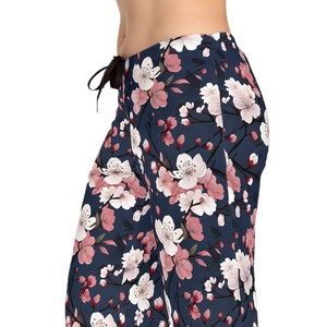 Cherry Blossom Pattern Women's Pajama Pants, Womens lounge pants, floral pants, comfy womens pants, gift for her, weekend wear for her image 1