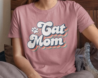 Retro Cat Mom Unisex Jersey Kortärmad T-shirt, Kattmamma Gåva, Kattmamma T-shirt, Kattälskare T-shirt, Present till Kattmamma, Kattmamma Gåva, Kattmammaliv