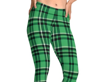 Green plaid leggings, womens leggings, yoga pants, green leggings, St Patricks Day leggings, holiday apparel, cute leggings, gift for her
