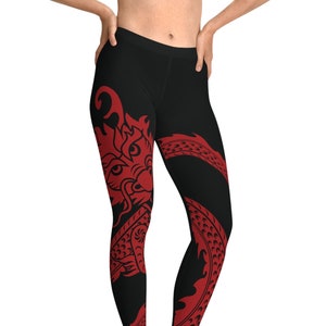 Red Dragon Womens Stretchy Leggings, Lunar New Year Leggings, Womens Leggings, Gift for her, Dragon Leggings, Cute Leggings