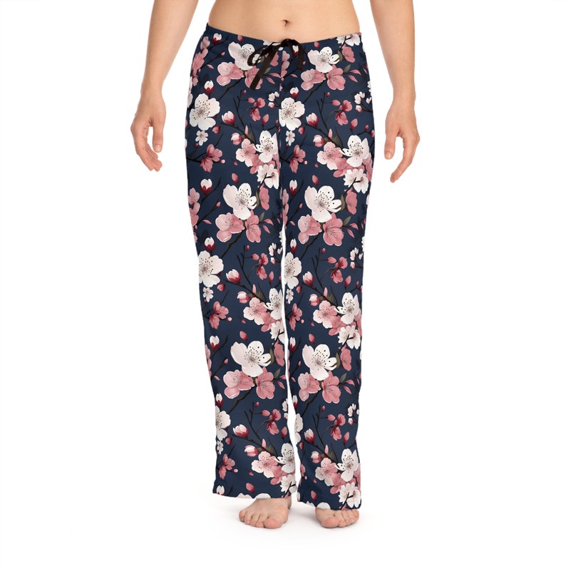 Cherry Blossom Pattern Women's Pajama Pants, Womens lounge pants, floral pants, comfy womens pants, gift for her, weekend wear for her image 3