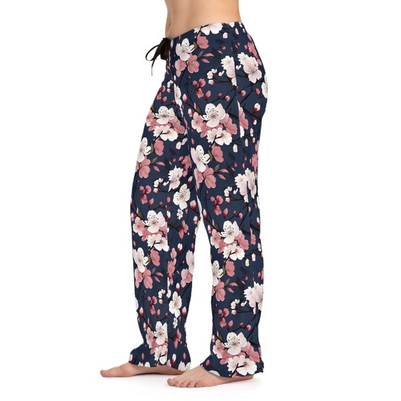 Cherry Blossom Pattern Women's Pajama Pants, Womens lounge pants, floral pants, comfy womens pants, gift for her, weekend wear for her