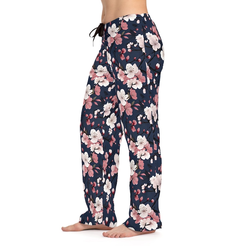 Cherry Blossom Pattern Women's Pajama Pants, Womens lounge pants, floral pants, comfy womens pants, gift for her, weekend wear for her image 1