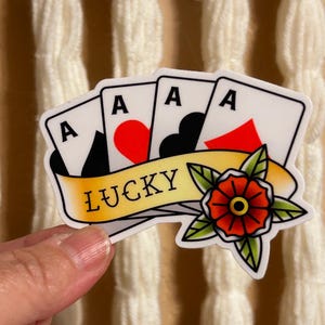 Lucky four aces tattoo art style Sticker, waterproof vinyl sticker, water bottle sticker, tattoo lover gift, 4 aces sticker, rockabilly